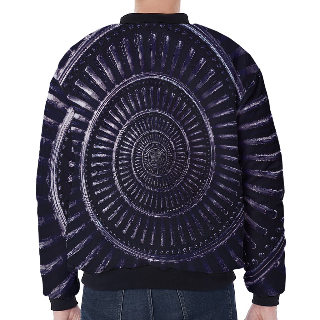 Dark Navy Metal Spiral Print Zip Sleeve Bomber Jacket