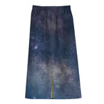 Dark Nebula Universe Galaxy Space Print Cotton Front Slit Maxi Skirt