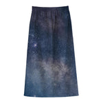 Dark Nebula Universe Galaxy Space Print Cotton Front Slit Maxi Skirt