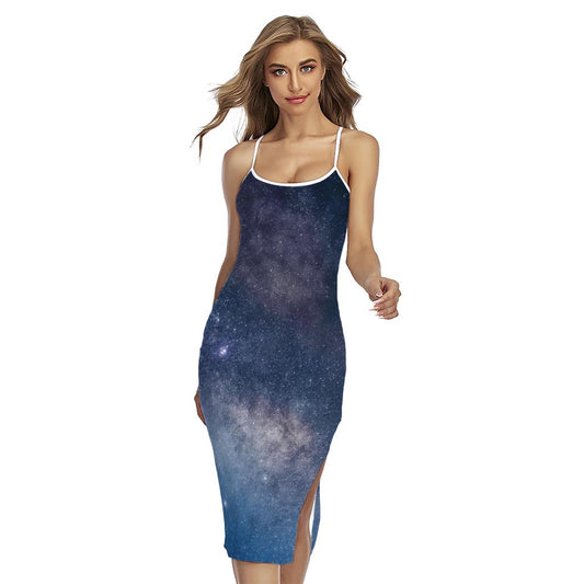 Dark Nebula Universe Galaxy Space Print Cross Back Cami Dress