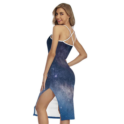 Dark Nebula Universe Galaxy Space Print Cross Back Cami Dress