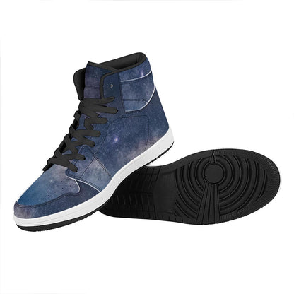 Dark Nebula Universe Galaxy Space Print High Top Leather Sneakers