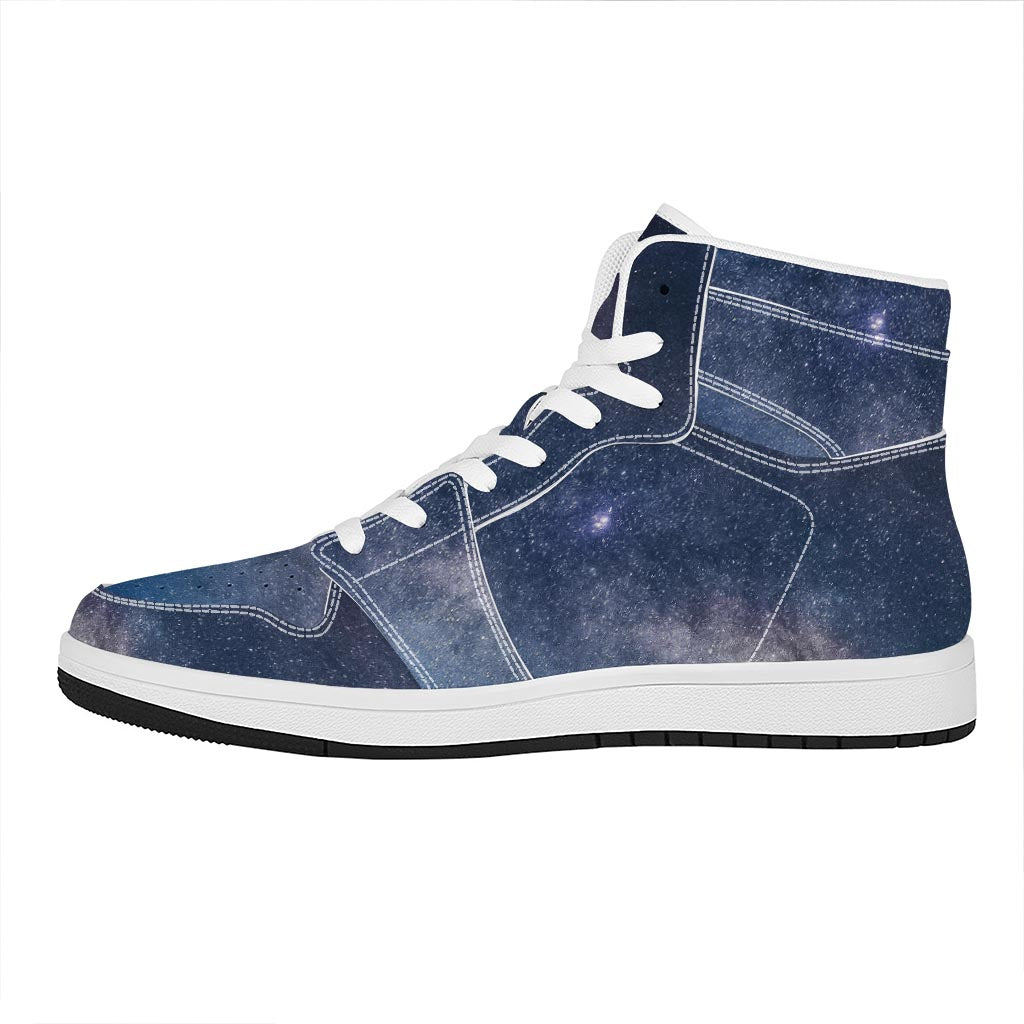 Dark Nebula Universe Galaxy Space Print High Top Leather Sneakers
