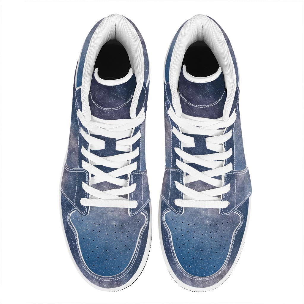 Dark Nebula Universe Galaxy Space Print High Top Leather Sneakers