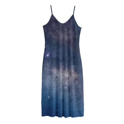 Dark Nebula Universe Galaxy Space Print Jersey Midi Cami Dress