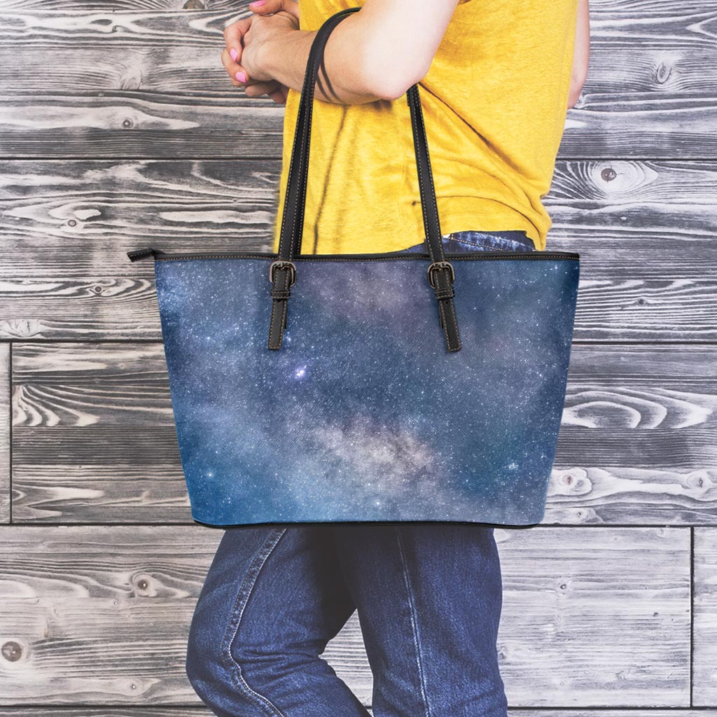 Dark Nebula Universe Galaxy Space Print Leather Tote Bag