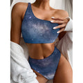 Dark Nebula Universe Galaxy Space Print One Shoulder Bikini Set
