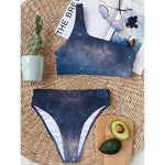 Dark Nebula Universe Galaxy Space Print One Shoulder Bikini Top
