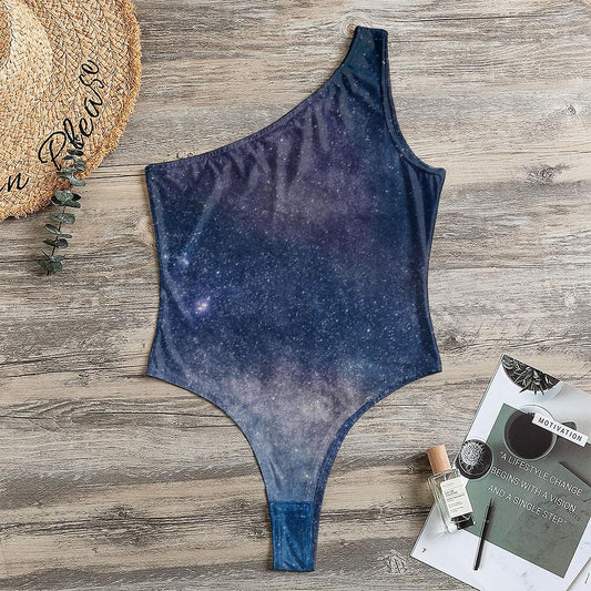 Dark Nebula Universe Galaxy Space Print One Shoulder Bodysuit