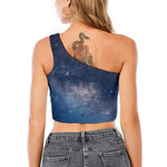 Dark Nebula Universe Galaxy Space Print One Shoulder Crop Top