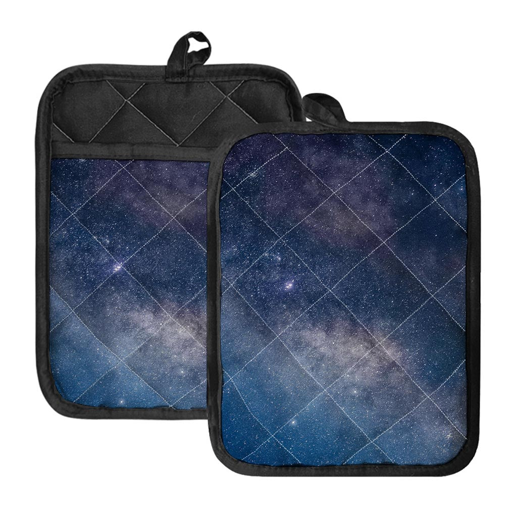 Dark Nebula Universe Galaxy Space Print Pot Holders With Pocket