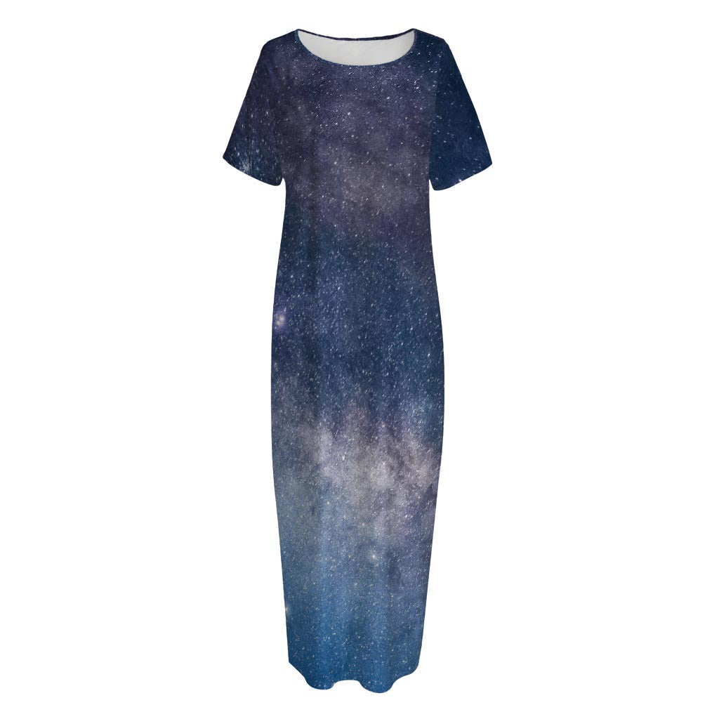 Dark Nebula Universe Galaxy Space Print Short Sleeve Long Nightdress