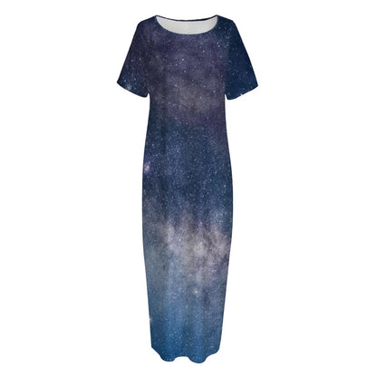 Dark Nebula Universe Galaxy Space Print Short Sleeve Long Nightdress