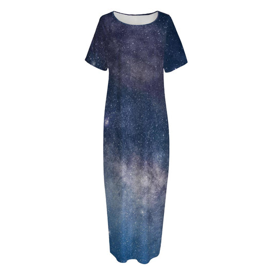 Dark Nebula Universe Galaxy Space Print Short Sleeve Long Nightdress
