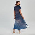 Dark Nebula Universe Galaxy Space Print Short Sleeve Maxi Dress