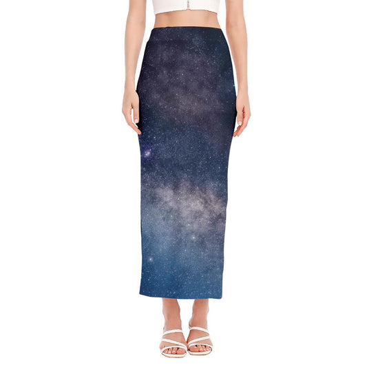 Dark Nebula Universe Galaxy Space Print Side Slit Maxi Skirt