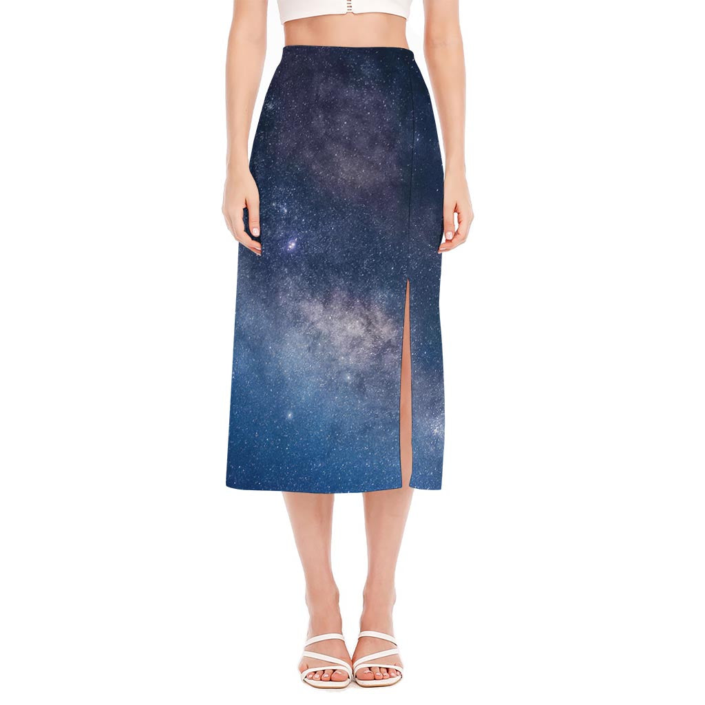 Dark Nebula Universe Galaxy Space Print Side Slit Midi Skirt