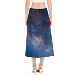 Dark Nebula Universe Galaxy Space Print Side Slit Midi Skirt