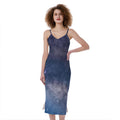 Dark Nebula Universe Galaxy Space Print Slim Fit Midi Cami Dress
