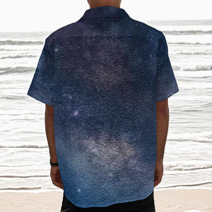 Dark Nebula Universe Galaxy Space Print Textured Short Sleeve Shirt
