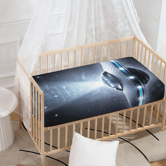 Dark Night UFO Print Baby Crib Sheet