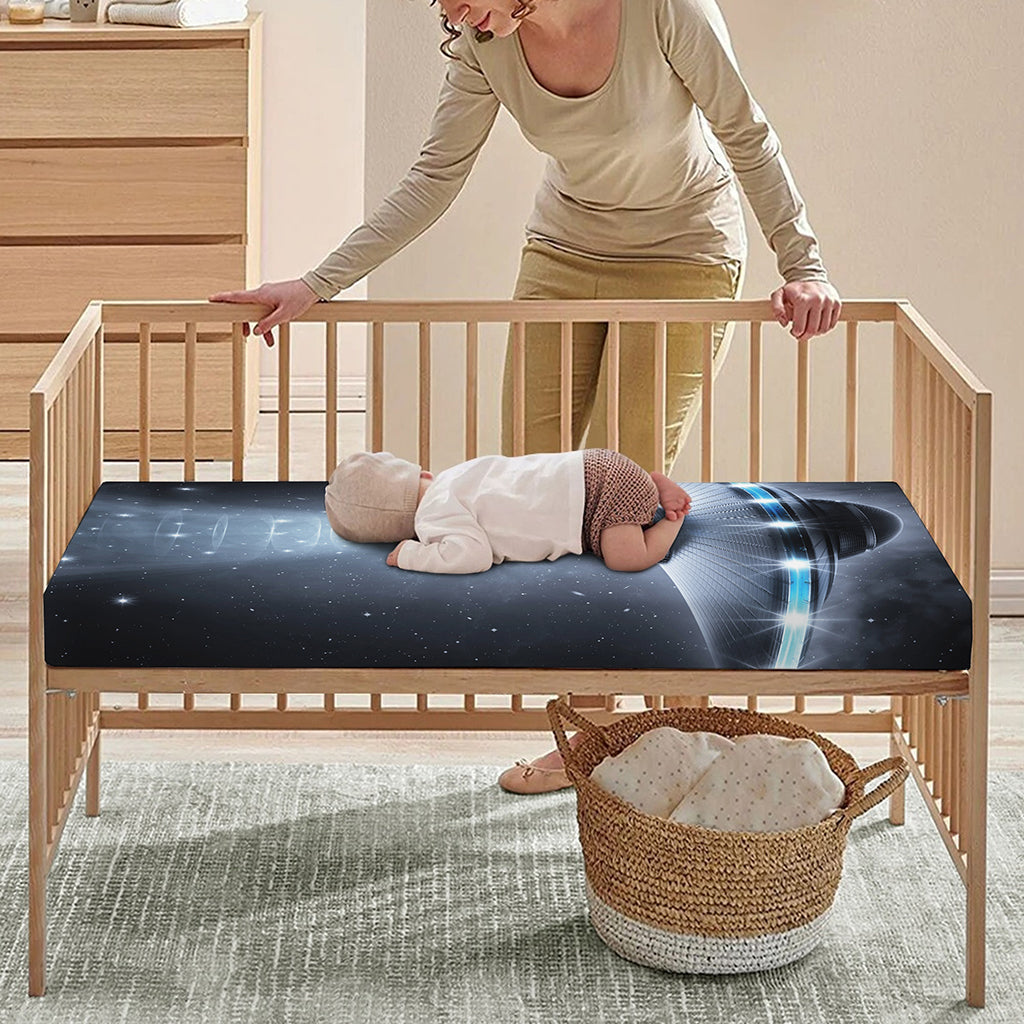 Dark Night UFO Print Baby Crib Sheet