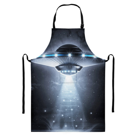 Dark Night UFO Print Bib Apron With Pocket