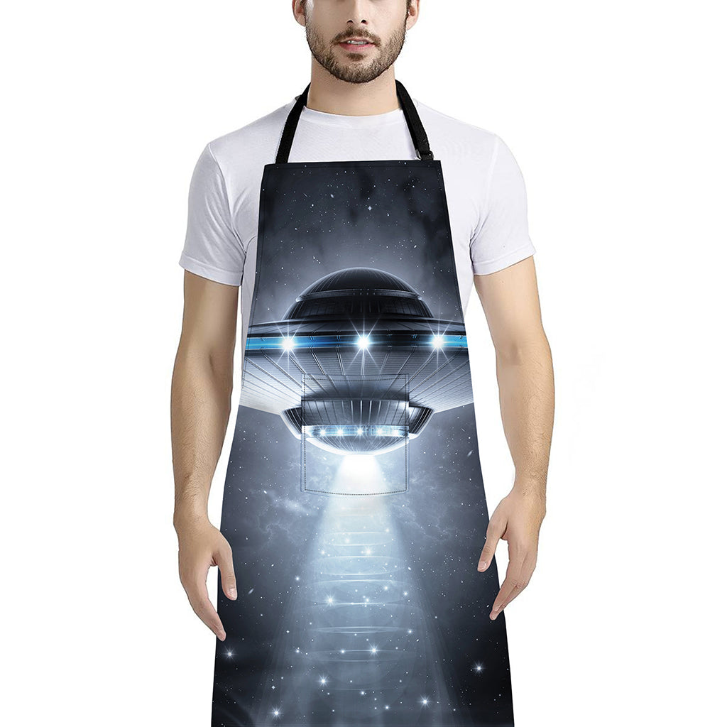 Dark Night UFO Print Bib Apron With Pocket