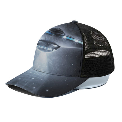 Dark Night UFO Print Black Mesh Trucker Cap