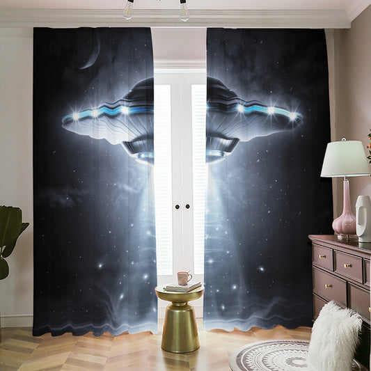 Dark Night UFO Print Blackout Pencil Pleat Curtains
