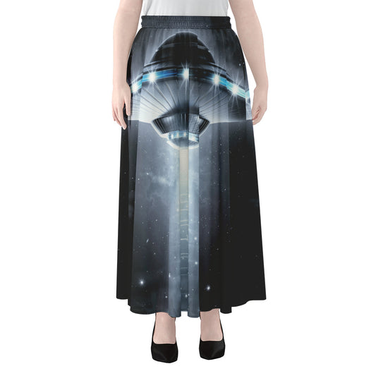 Dark Night UFO Print Chiffon Maxi Skirt