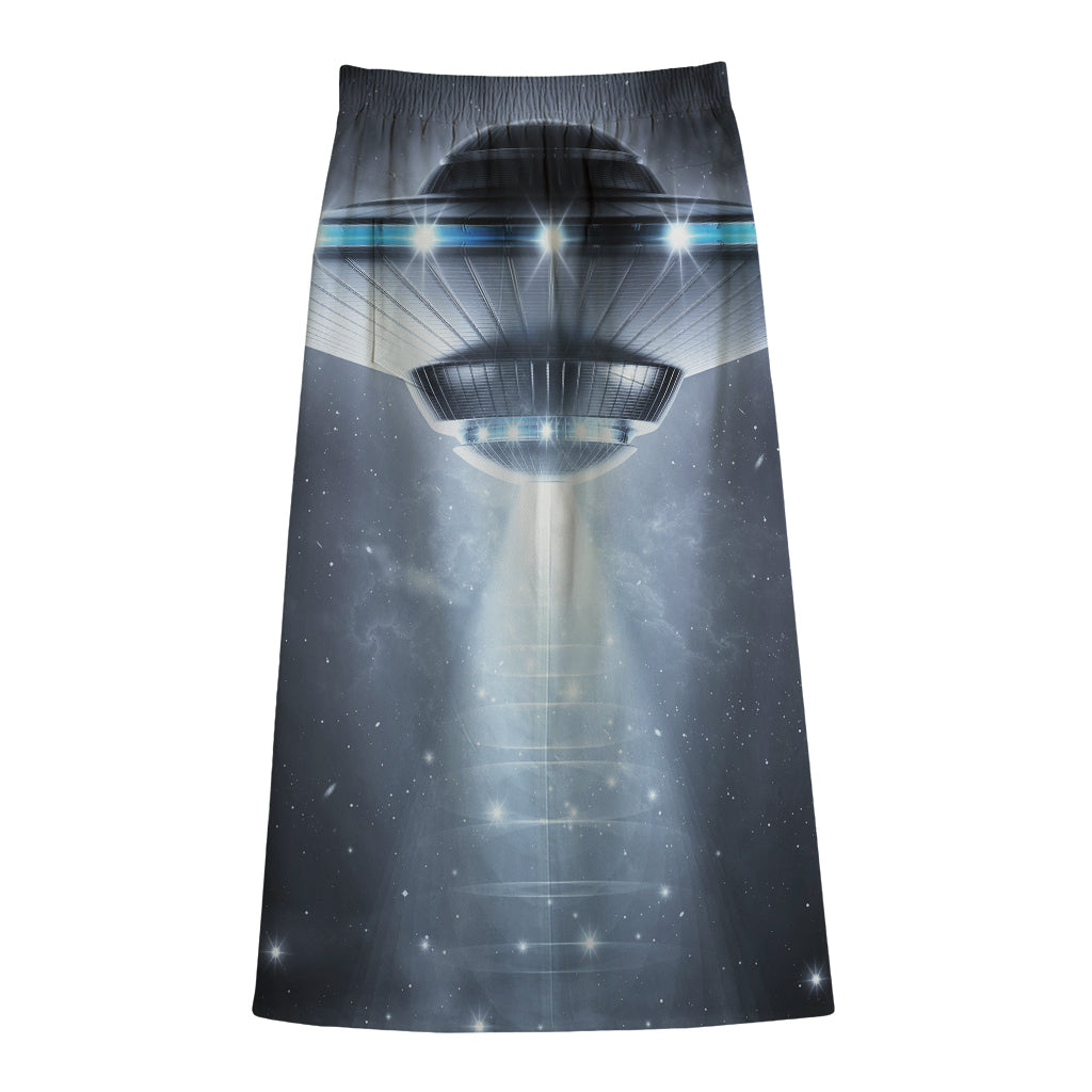 Dark Night UFO Print Cotton Front Slit Maxi Skirt