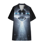 Dark Night UFO Print Cotton Hawaiian Shirt