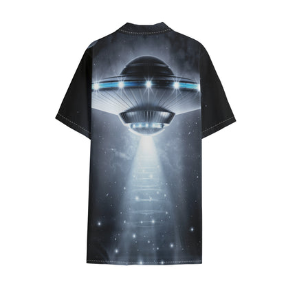 Dark Night UFO Print Cotton Hawaiian Shirt