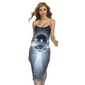 Dark Night UFO Print Cross Back Cami Dress