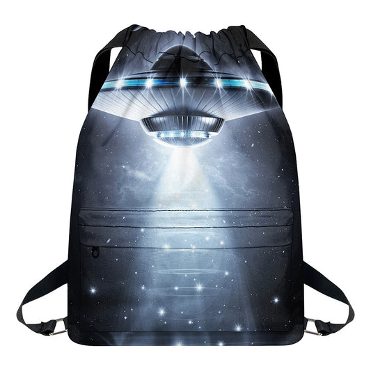 Dark Night UFO Print Drawstring Backpack
