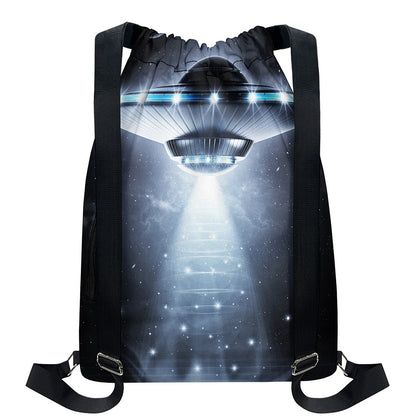 Dark Night UFO Print Drawstring Backpack