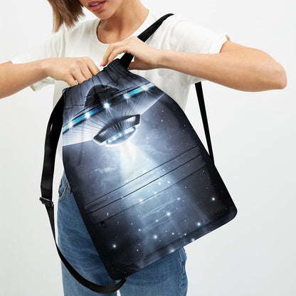 Dark Night UFO Print Drawstring Backpack