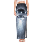 Dark Night UFO Print High Slit Maxi Skirt