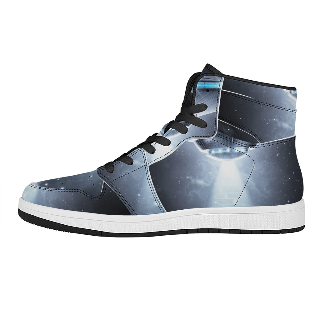Dark Night UFO Print High Top Leather Sneakers