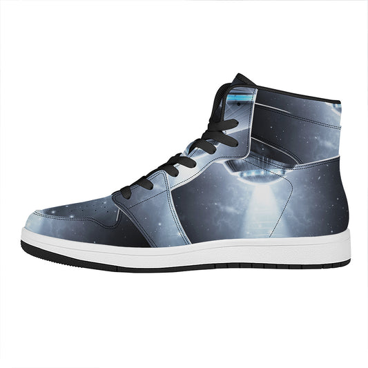 Dark Night UFO Print High Top Leather Sneakers