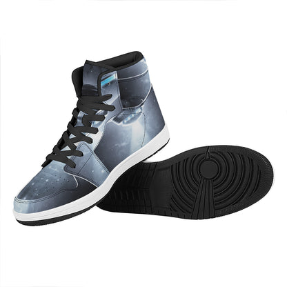 Dark Night UFO Print High Top Leather Sneakers