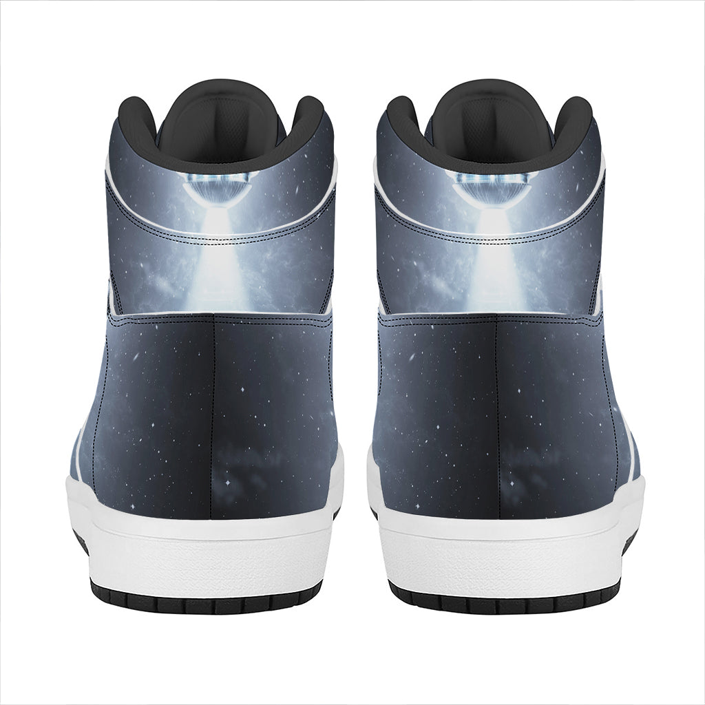 Dark Night UFO Print High Top Leather Sneakers