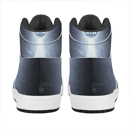 Dark Night UFO Print High Top Leather Sneakers