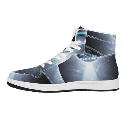 Dark Night UFO Print High Top Leather Sneakers