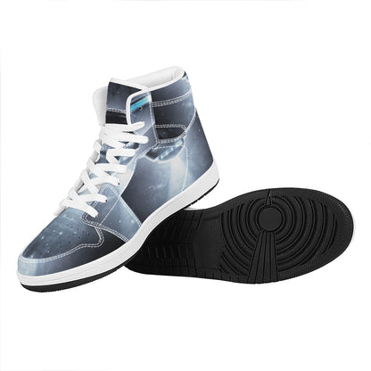 Dark Night UFO Print High Top Leather Sneakers
