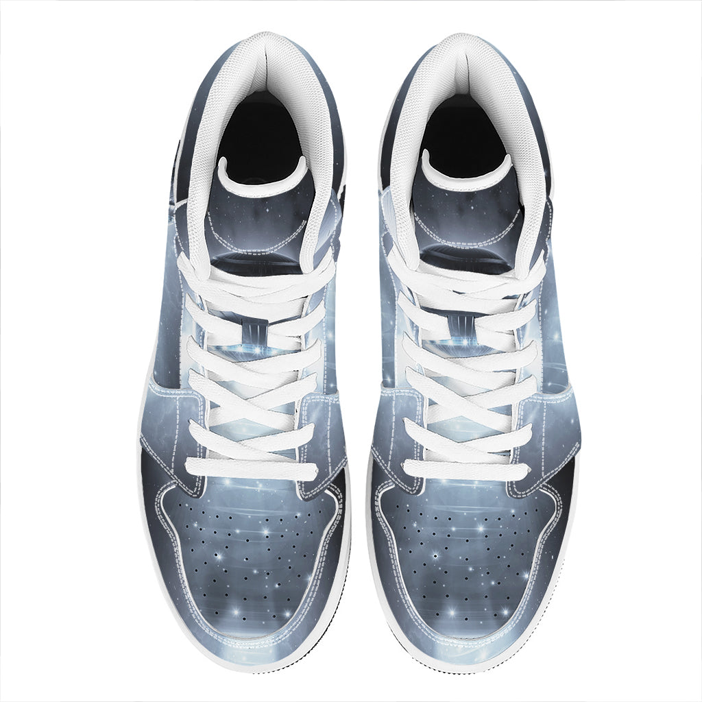 Dark Night UFO Print High Top Leather Sneakers
