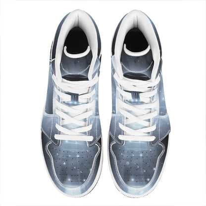 Dark Night UFO Print High Top Leather Sneakers