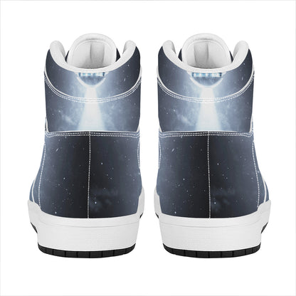 Dark Night UFO Print High Top Leather Sneakers