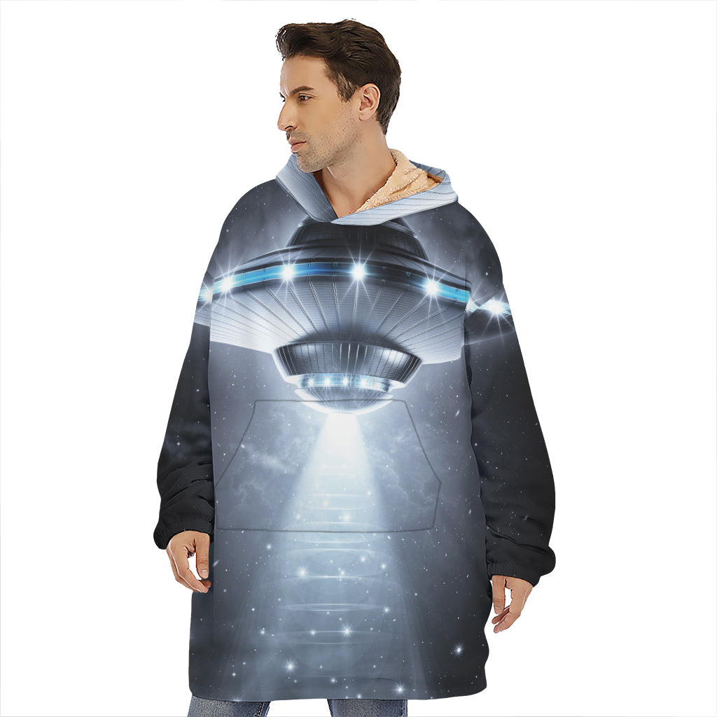 Dark Night UFO Print Hoodie Blanket